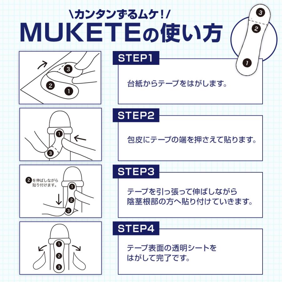 (定期) 包茎 独自設計 補助テープ MUKETE PREMIUM WIDE＋ ムケテ プレミアム ワイド 仮性包茎 ほうけい 皮剥き 医療テープ 包皮 簡単 男性 メンズ 1箱 20枚入 | 日本サプリメントフーズ | 08