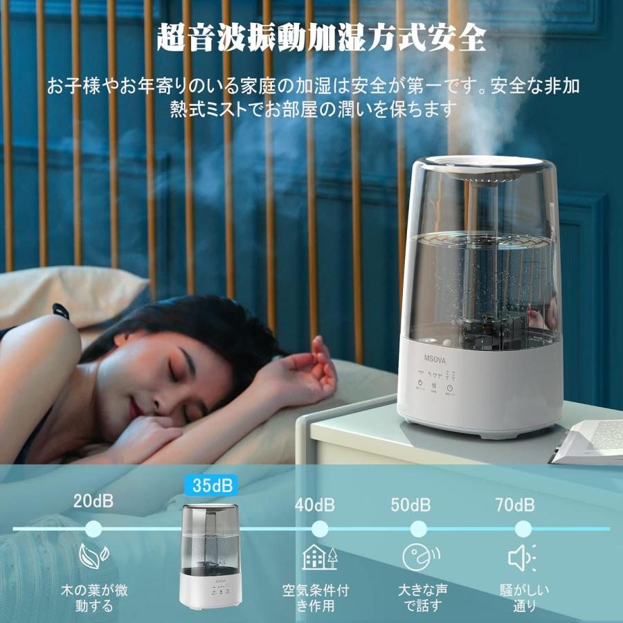 加湿器 卓上 超音波式 3.5L大容量 3段階霧量 上から給水 30時間連続