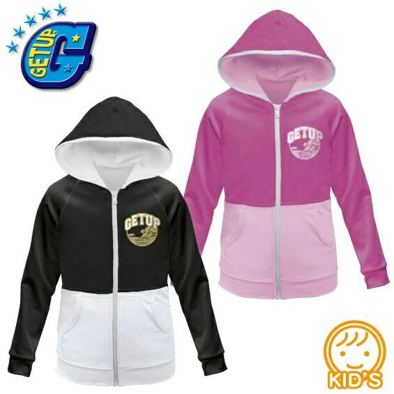 GETUP ゲットアップ キッズ ラッシュガード 長袖 子供用 パーカー ジップアップ 女の子 子ども服 ラッシュ素材 涼しい  黒/ピンク 100/120/140cm GHP-361 | 