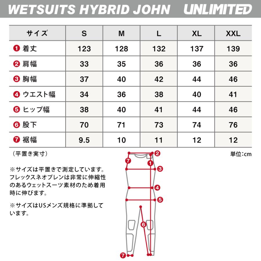 2025新作 UNLIMITED RUSH ハイブリッドジョン メンズ ウェットスーツ パッド付 マリンスポーツ アンリミテッド 黒 S-XXL UWJ0620 |  | 11