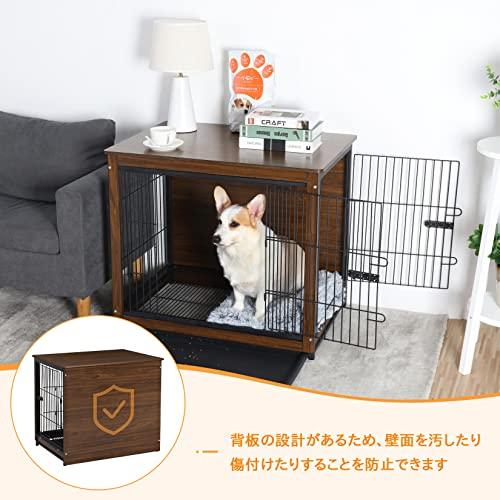 小型犬用ケージ 屋根付き 木製犬小屋 大きい おしゃれ ウッディサークル 室内 うさぎケージ すのこ/トレー付き 幅60cm 胡桃色 木目調 Sサイズ