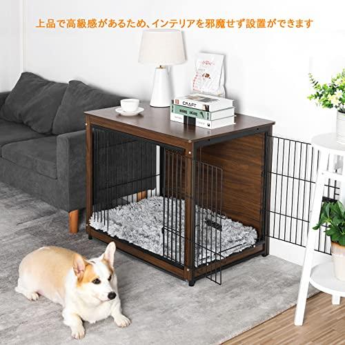 小型犬用ケージ 屋根付き 木製犬小屋 大きい おしゃれ ウッディサークル 室内 うさぎケージ すのこ/トレー付き 幅60cm 胡桃色 木目調 Sサイズ