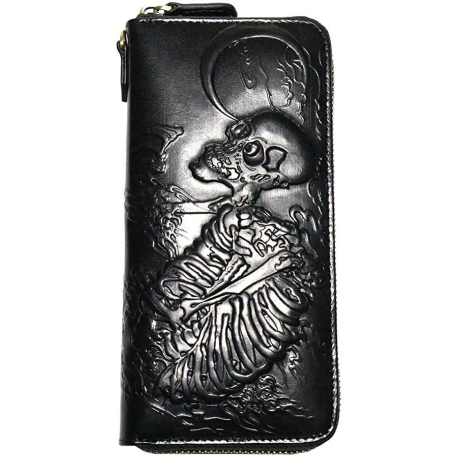 予約販売 本 長財布 ラウンドファスナー Ykk 本革 レザー 財布 牛革 本革 富士山 ドクロ ブラック ラウンドジップ レデ メンズ ロングウォレット 財布 帽子 ファッション小物