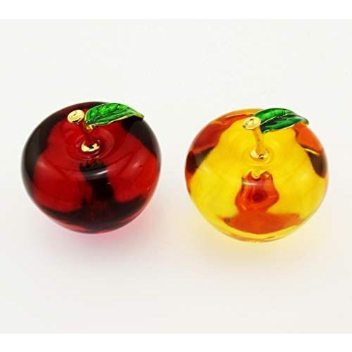 Olive G おしゃれ 綺麗な クリスタルガラス 可愛い りんご 置物 2個セット 赤 黄色 Majesticxpress