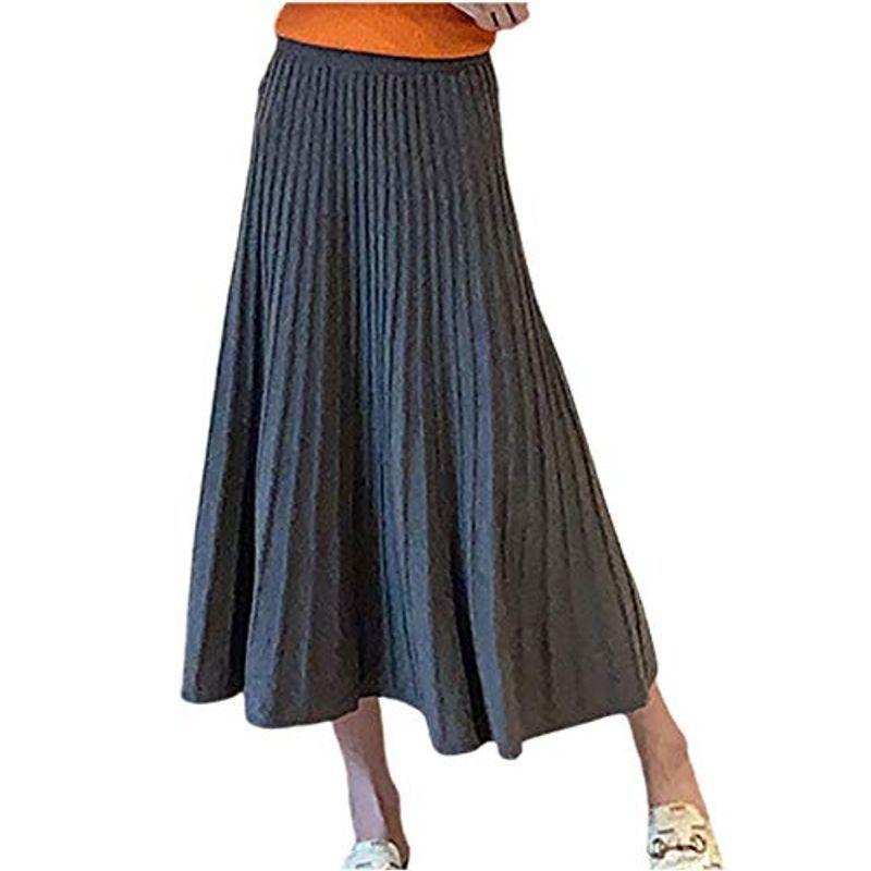 エムエルーセ 5色展開 プリーツ スカート ミモレ丈 Aライン フレア ウエストゴム ロング丈 レディース 学生 当店在庫してます スクール 無地 ニット