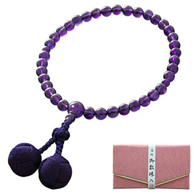 日本に 京仏壇はやし 数珠 女性用 正絹 くみひも梵天房 紫水晶 数珠袋セット W-011 京都 念珠 すべての宗派でお使いいただけます 数珠