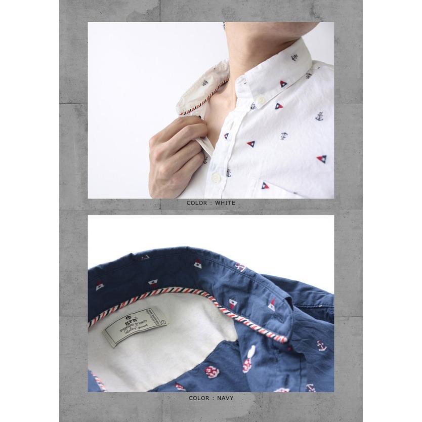 マリン刺繍 ボタンダウン 長袖シャツ メンズ ユニセックス ホワイト ネイビー grn010 BDシャツ |  | 02