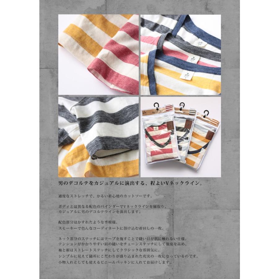 Vネック ボーダー 半袖 Tシャツ レッド イエロー ブラック grn014 |  | 02