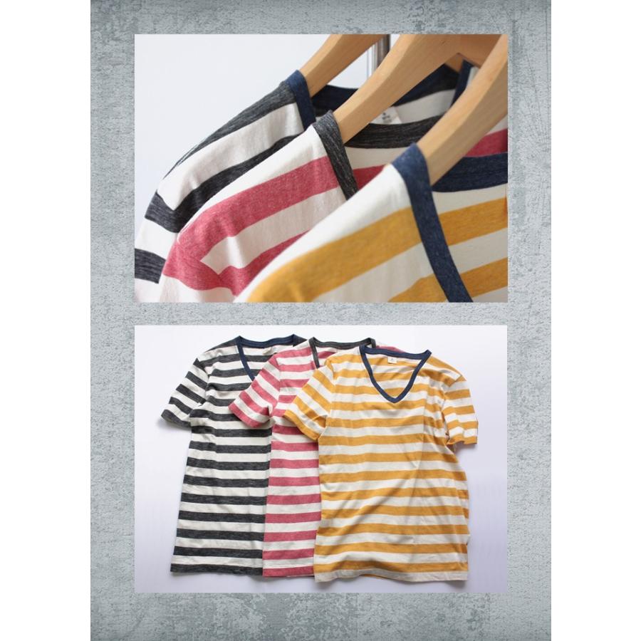 Vネック ボーダー 半袖 Tシャツ レッド イエロー ブラック grn014 |  | 04