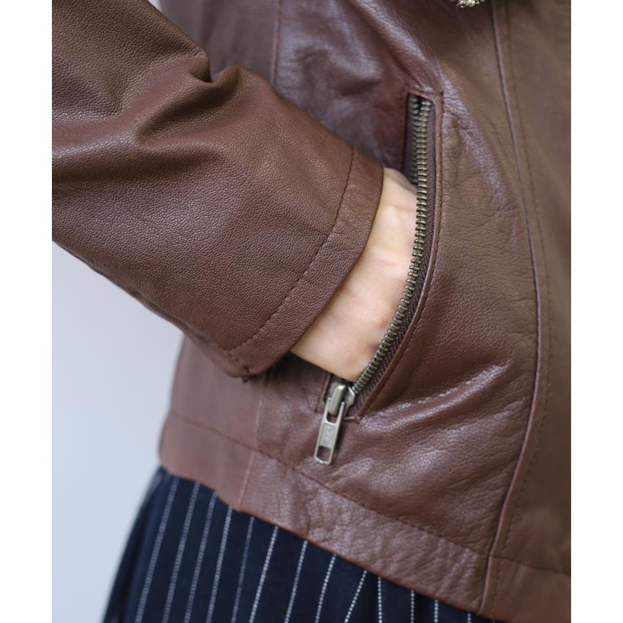 訳ありアウトレット ゴートレザー ジャスミン ジャケット JASMIN レディース 本革 レザージャケット ブラウン 返品交換不可 |  | 11