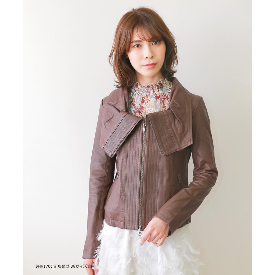 訳ありアウトレット ゴートレザー ジャスミン ジャケット JASMIN レディース 本革 レザージャケット ブラウン 返品交換不可 |  | 04