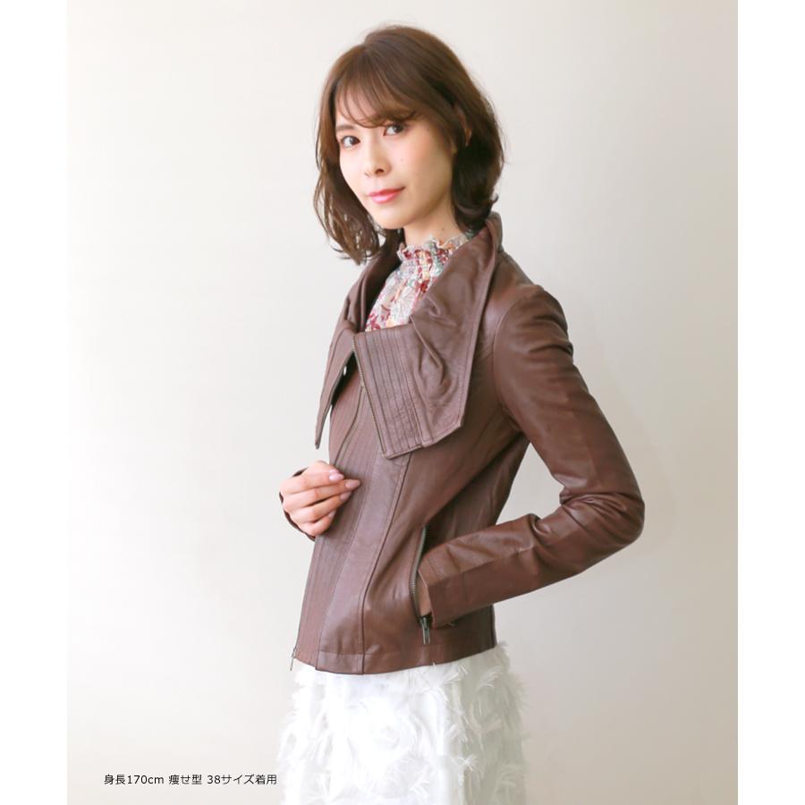 訳ありアウトレット ゴートレザー ジャスミン ジャケット JASMIN レディース 本革 レザージャケット ブラウン 返品交換不可 |  | 05