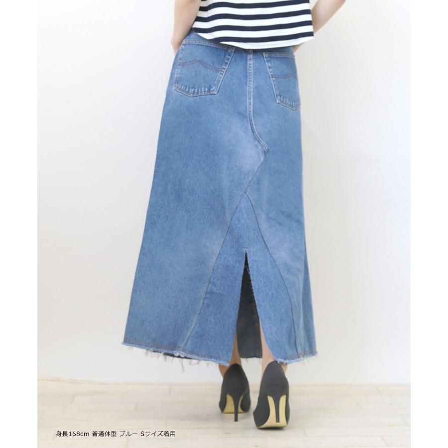 デニム ロング スカート スリットタイプ 総丈88〜96cm ユーズド デニム ロング スカート スリットタイプ 総丈88〜96cm ユーズド