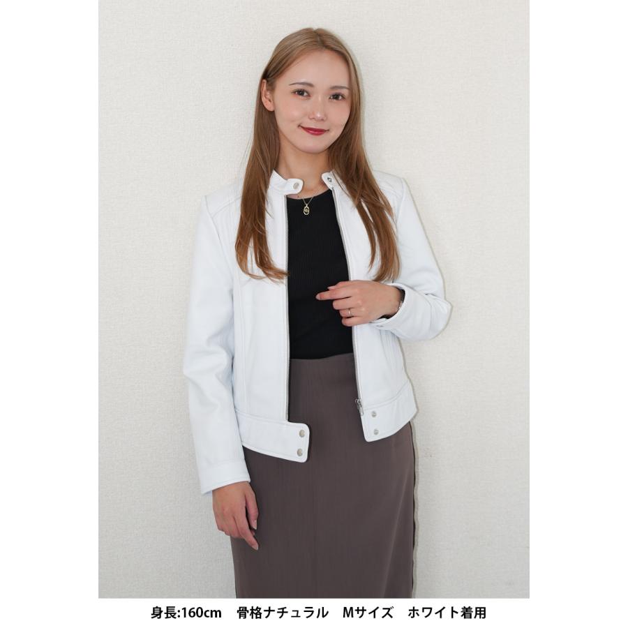 レザー シングルライダースジャケット グリーン/ホワイト レザージャケット ライダース シングル 革ジャン レディース 本革