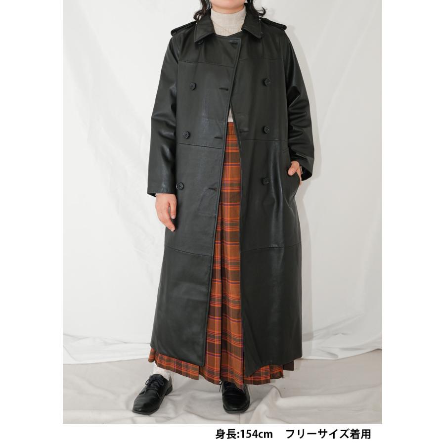 トレンチコート レザーコート レディース 本革 黒 フリーサイズ L1029