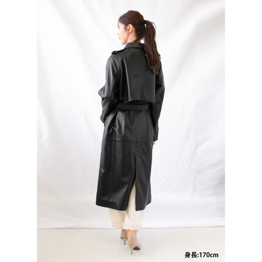 トレンチコート レザーコート レディース 本革 黒 フリーサイズ L1029