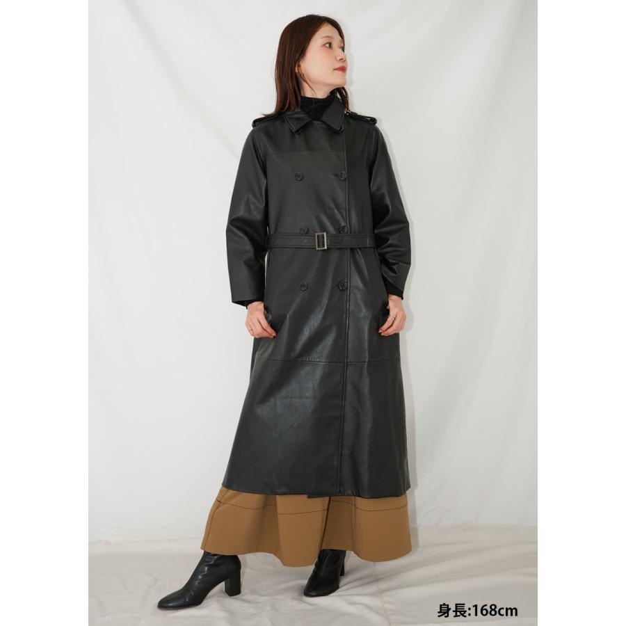 トレンチコート レザーコート レディース 本革 黒 フリーサイズ L1029