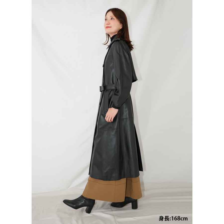 トレンチコート レザーコート レディース 本革 黒 フリーサイズ L1029
