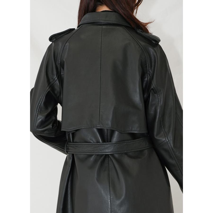 トレンチコート レザーコート レディース 本革 黒 フリーサイズ L1029