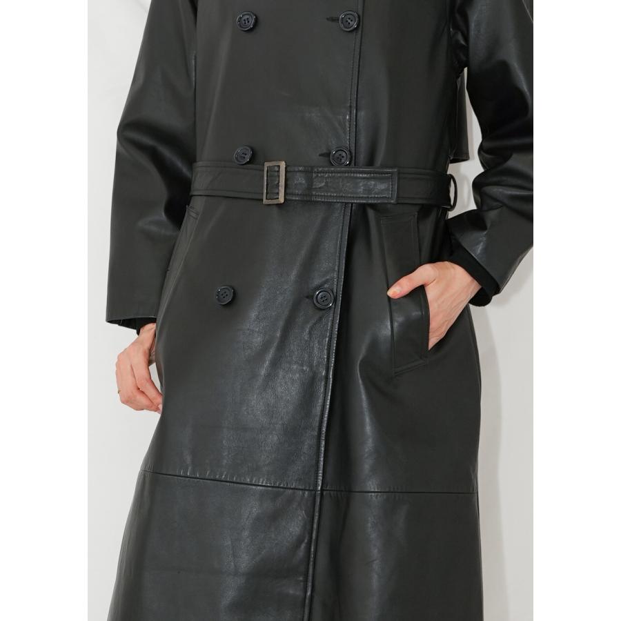 トレンチコート レザーコート レディース 本革 黒 フリーサイズ L1029