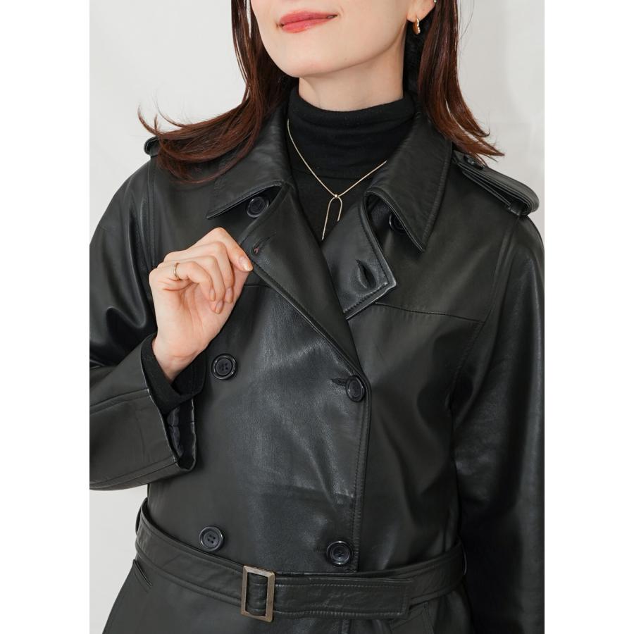 トレンチコート レザーコート レディース 本革 黒 フリーサイズ L1029 |  | 10