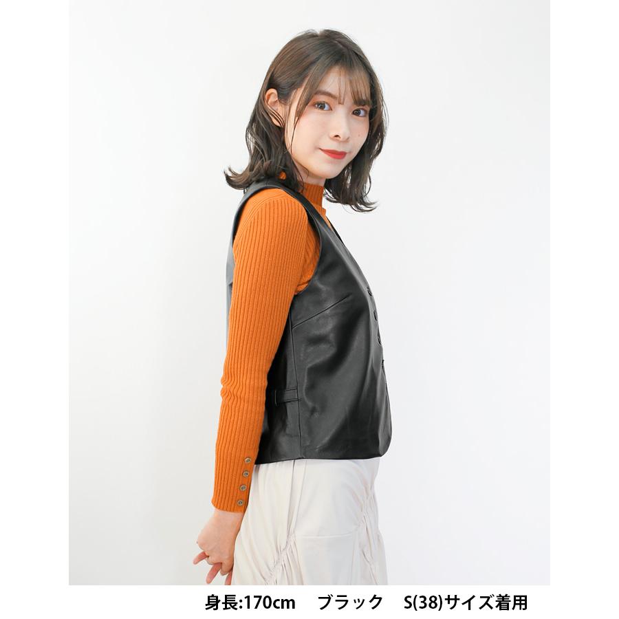 【GIORGIOBRATO☆ラムレザーベスト】羊革☆本革☆40☆ブラウン レザーベスト レザージレ 革ベスト 革ジレ レディース 秋冬 本革 羊革