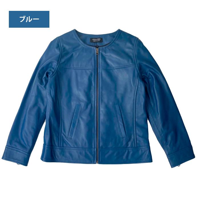 ラムレザー　ノーカラージップアップジャケット　ブルゾン ラムレザー ノーカラージップアップジャケット ブルゾン ラムレザー