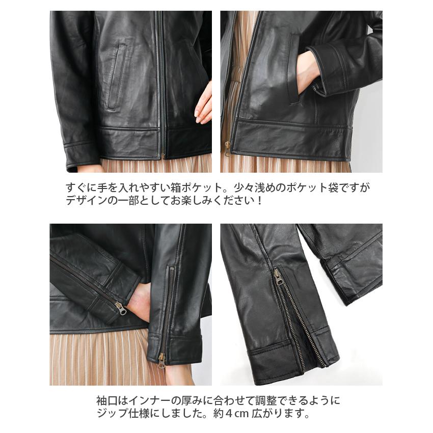 レザージャケット ノーカラー ノーカラージャケット 革ジャン レディース 本革 ラムレザー XS-4XLサイズ L1048 |  | 13