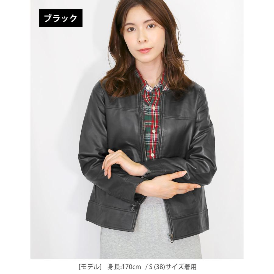 レザージャケット ノーカラー ノーカラージャケット 革ジャン レディース 本革 ラムレザー XS-4XLサイズ L1048 |  | 14