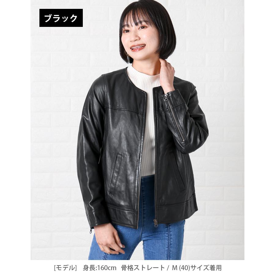 レザージャケット ノーカラー ノーカラージャケット 革ジャン レディース 本革 ラムレザー XS-4XLサイズ L1048 |  | 16