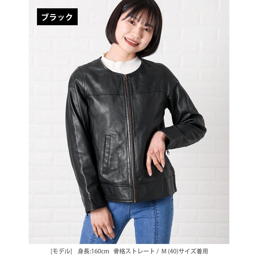 レザージャケット ノーカラー ノーカラージャケット 革ジャン レディース 本革 ラムレザー XS-4XLサイズ L1048 |  | 17