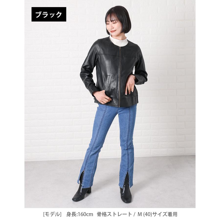 レザージャケット ノーカラー ノーカラージャケット 革ジャン レディース 本革 ラムレザー XS-4XLサイズ L1048 |  | 18