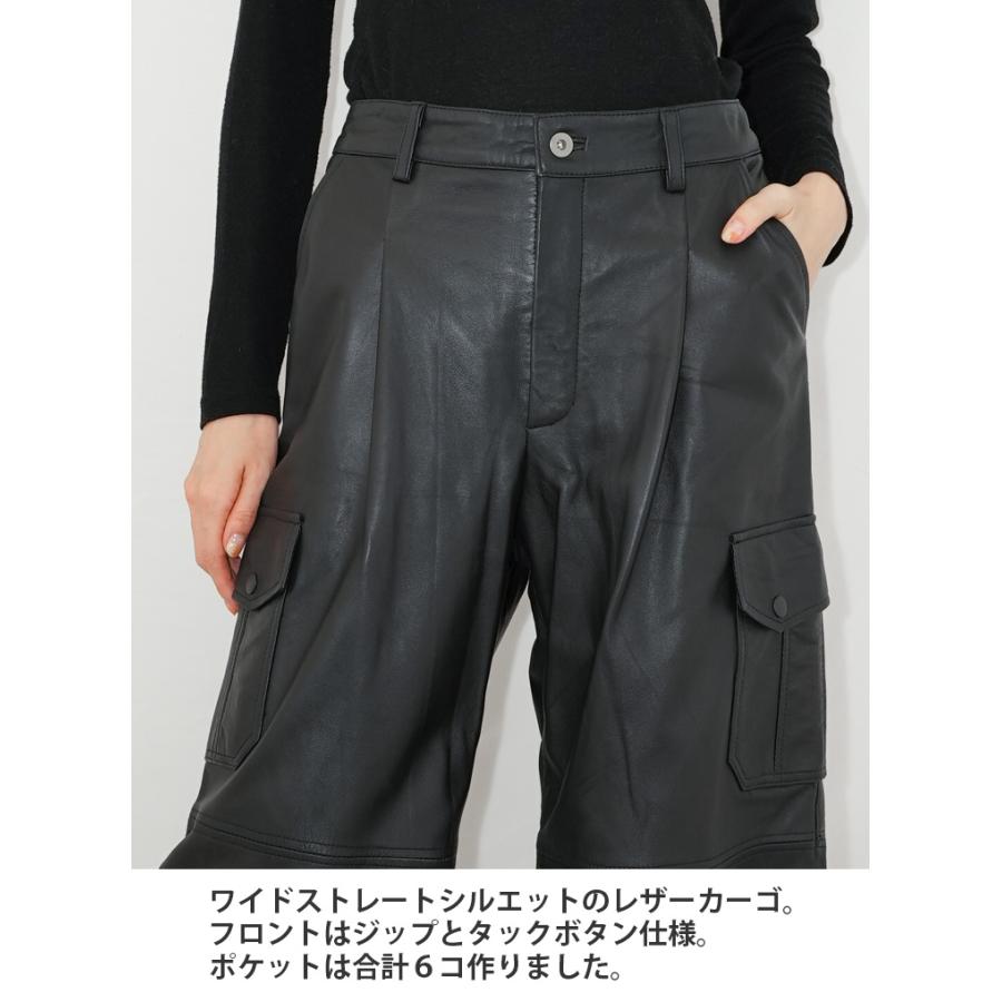 レザーパンツ ボトムス カーゴパンツ ワークパンツ  革パンツ レディース  ワイド ストレート ミリタリー 本革 ラムレザー ブラック L1111 |  | 11