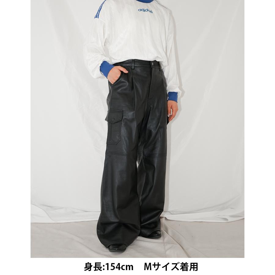 レザーパンツ ボトムス カーゴパンツ ワークパンツ  革パンツ レディース  ワイド ストレート ミリタリー 本革 ラムレザー ブラック L1111 |  | 18