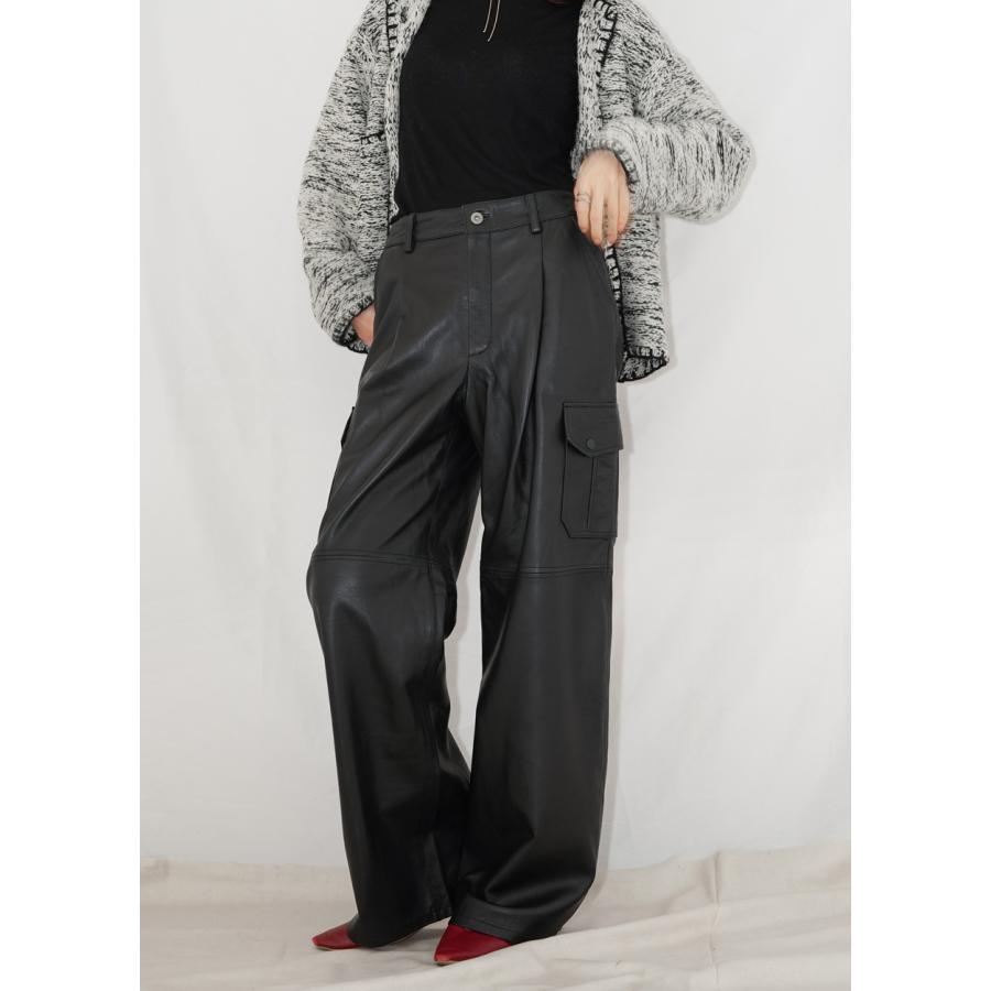 レザーパンツ ボトムス カーゴパンツ ワークパンツ  革パンツ レディース  ワイド ストレート ミリタリー 本革 ラムレザー ブラック L1111 |  | 03