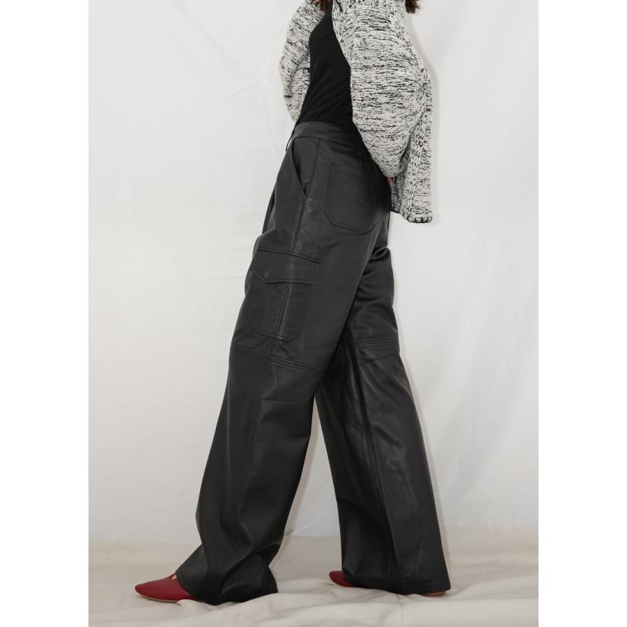 レザーパンツ ボトムス カーゴパンツ ワークパンツ  革パンツ レディース  ワイド ストレート ミリタリー 本革 ラムレザー ブラック L1111 |  | 04