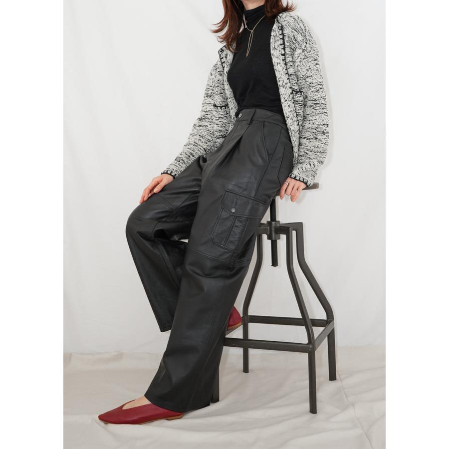 レザーパンツ ボトムス カーゴパンツ ワークパンツ  革パンツ レディース  ワイド ストレート ミリタリー 本革 ラムレザー ブラック L1111 |  | 05