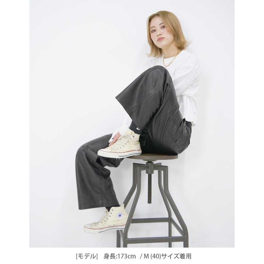 レザーパンツ ボトムス カーゴパンツ ワークパンツ  革パンツ レディース  ワイド ストレート ミリタリー 本革 ラムレザー ブラック L1111 |  | 08