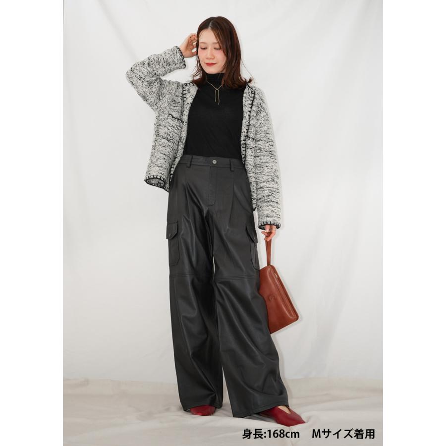レザーパンツ ボトムス カーゴパンツ ワークパンツ  革パンツ レディース  ワイド ストレート ミリタリー 本革 ラムレザー ブラック L1111 |  | 08