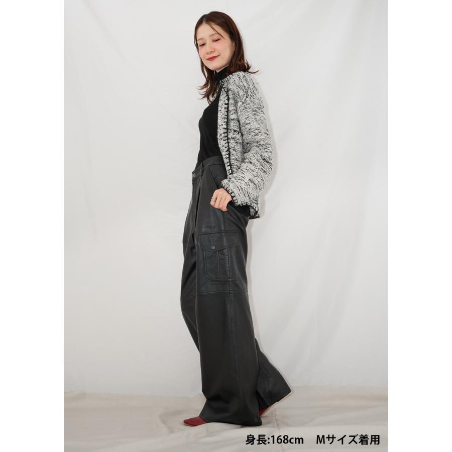 レザーパンツ ボトムス カーゴパンツ ワークパンツ  革パンツ レディース  ワイド ストレート ミリタリー 本革 ラムレザー ブラック L1111 |  | 09