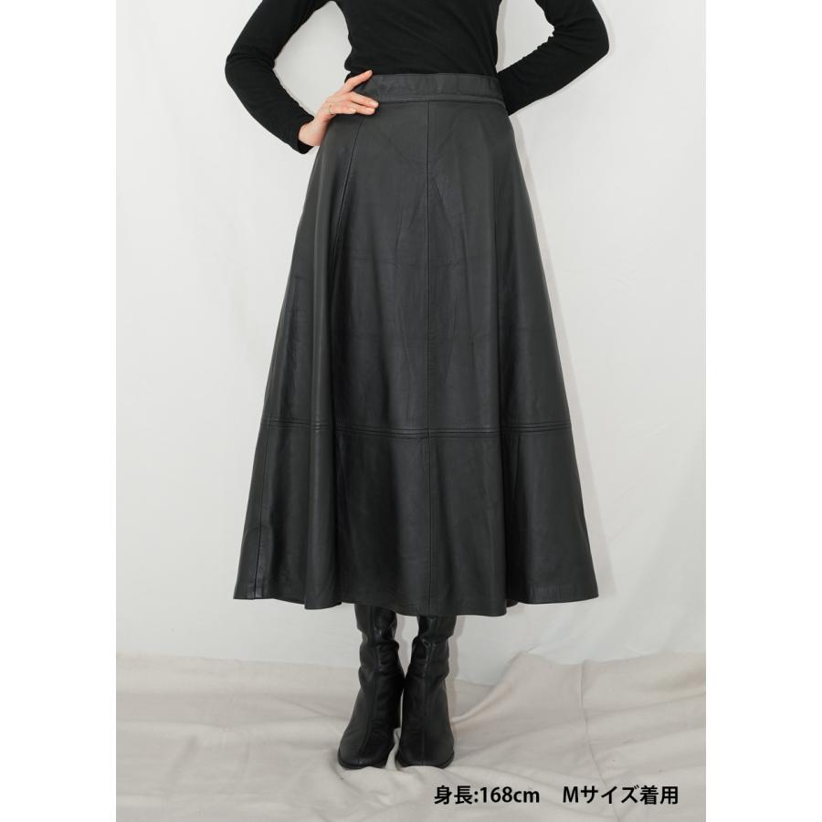 レザースカート ボトムス フレアスカート ロングスカート 革スカート レディース  本革 ラムレザー ブラック L1130 |  | 14