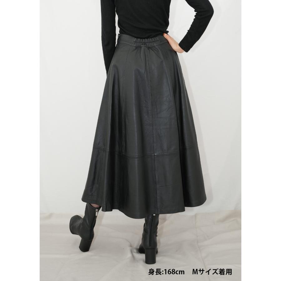 レザースカート ボトムス フレアスカート ロングスカート 革スカート レディース  本革 ラムレザー ブラック L1130 |  | 15