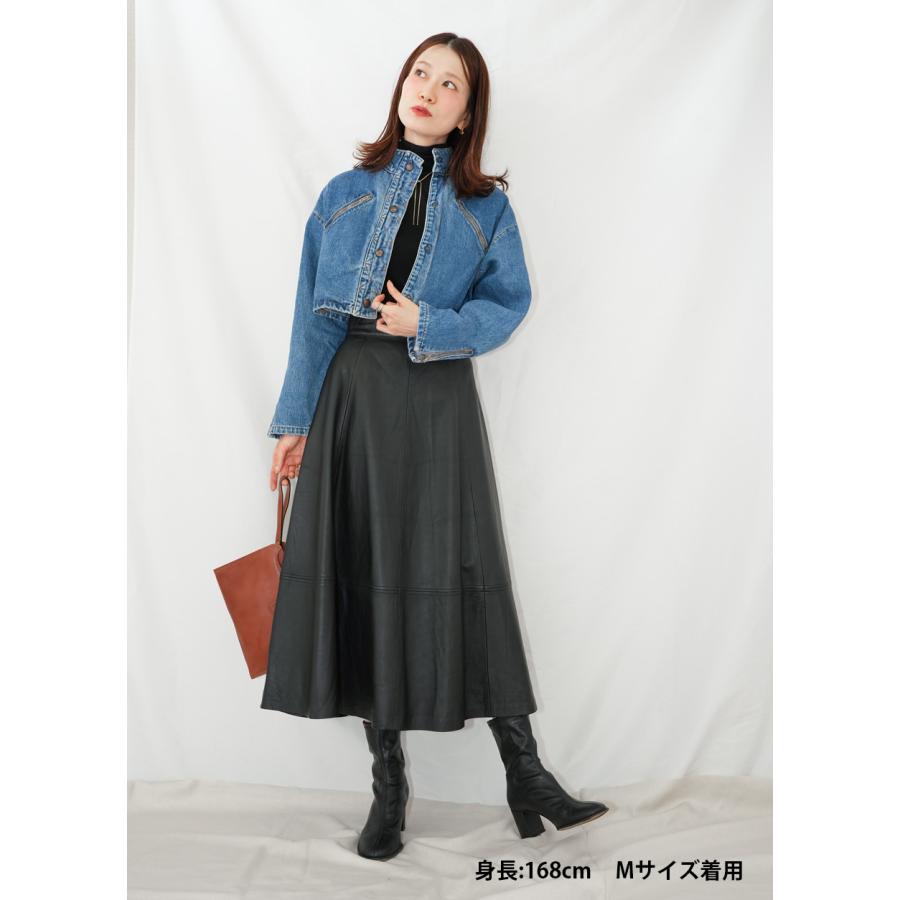 レザースカート ボトムス フレアスカート ロングスカート 革スカート レディース  本革 ラムレザー ブラック L1130 |  | 03