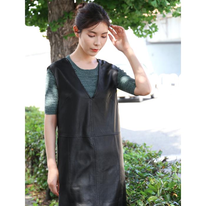 レザーワンピース  ジャンパースカート 革ワンピース レディース 秋冬 本革 ラムレザー ブラック フリー L1143 |  | 15