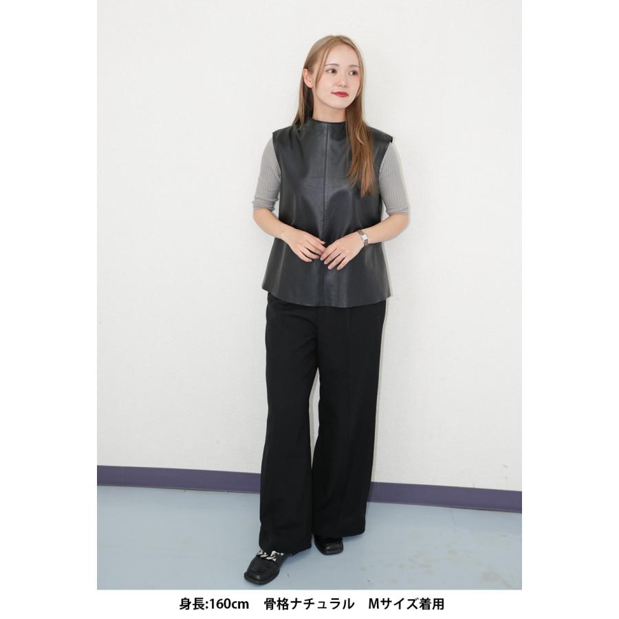 レザーベスト トップス レディース ハイネック 本革 ラムレザー