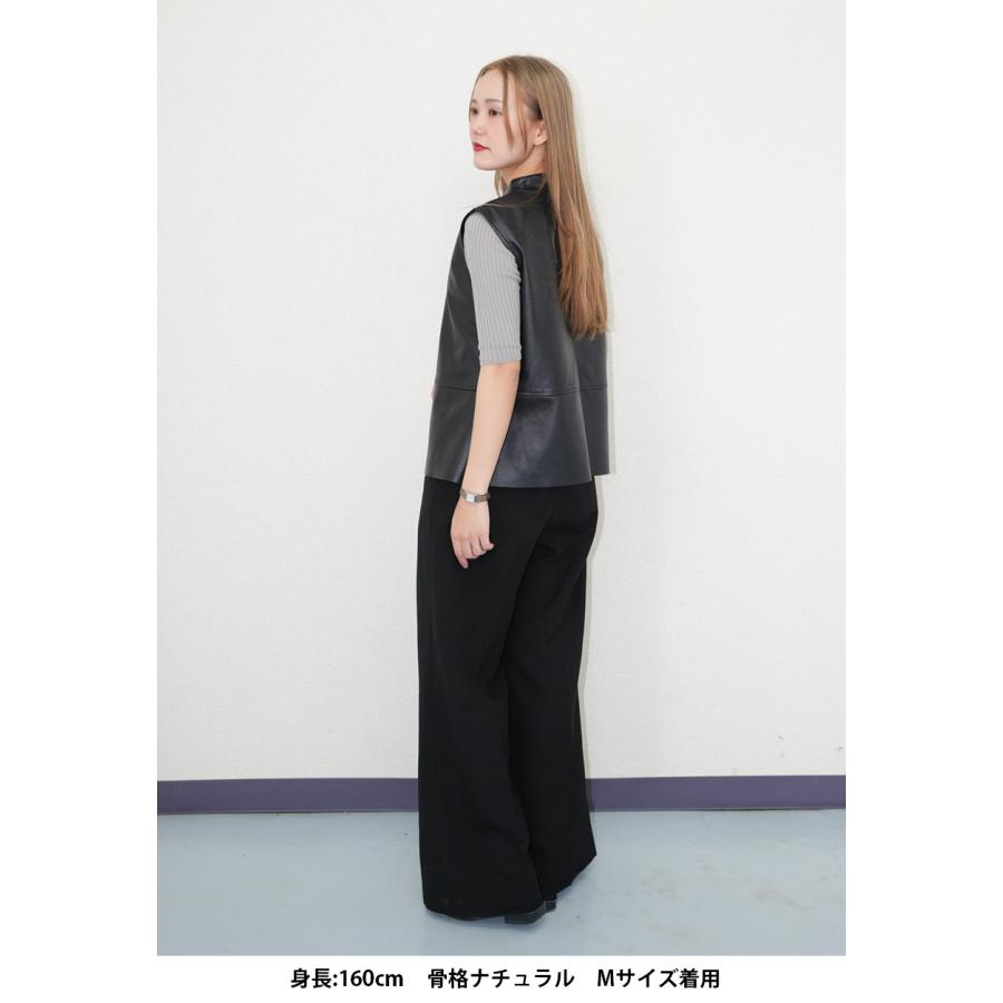 レザーベスト トップス レディース ハイネック 本革 ラムレザー