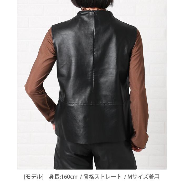 レザーベスト トップス レディース ハイネック 本革 ラムレザー
