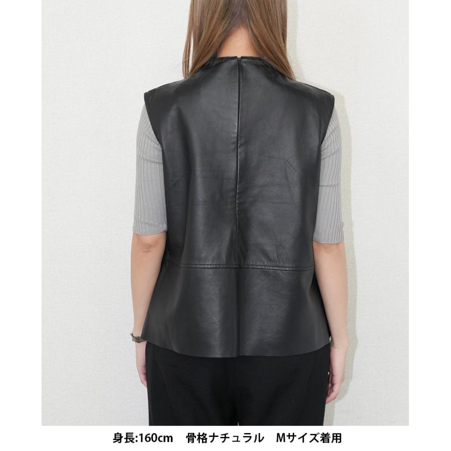 レザーベスト トップス レディース ハイネック 本革 ラムレザー