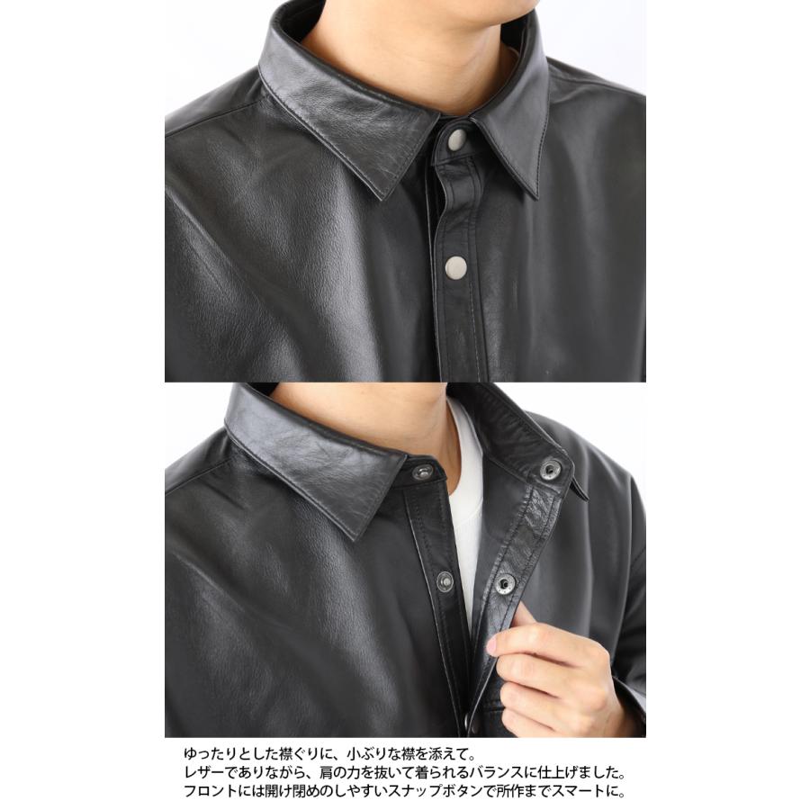 本革 ラムレザー レザーシャツ 長袖 メンズ ユニセックス ブラック L1206 |  | 15