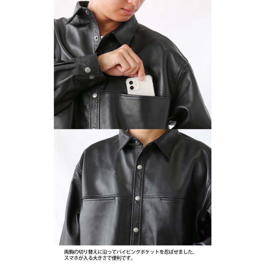 本革 ラムレザー レザーシャツ 長袖 メンズ ユニセックス ブラック L1206 |  | 16